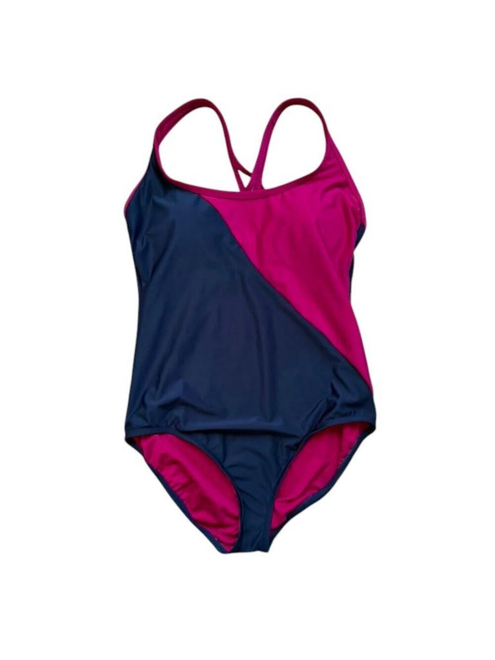 All in Motion Womens One Piece Swimsuit Pink Navy Colorblock Athletic NWT.